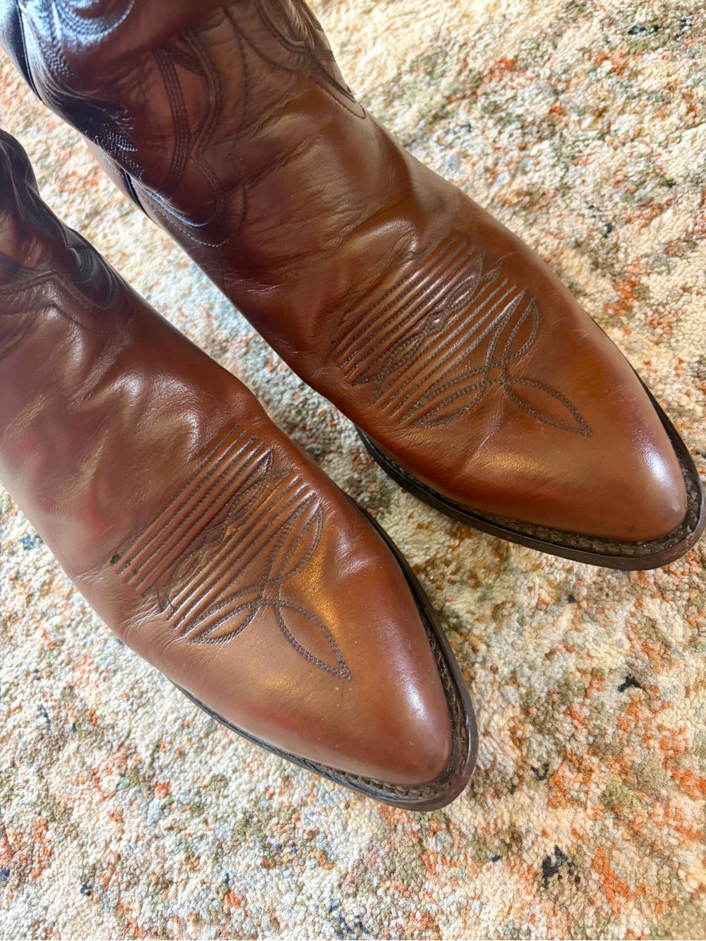 Vintage Dan Post Men’s Brown Leather Western Cowboy Boots Snip Toe Size 8.5 E